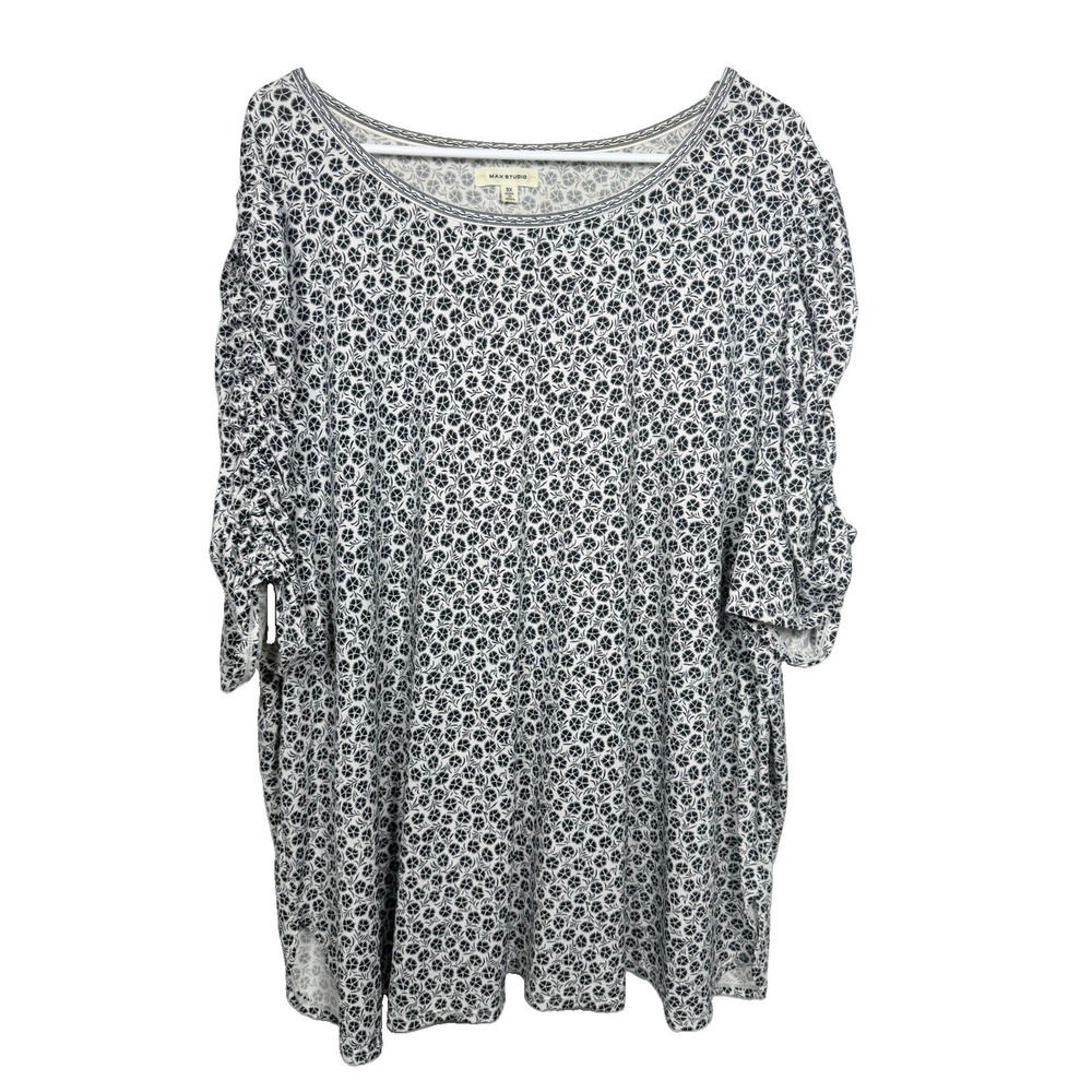 MAX STUDIO Top Womens Plus Size 3X Floral Print Tunic Boho V Neck 3/4 Sleeve
